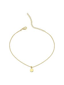 Tornozeleira Plaquinha Lisa Redonda 21,5cm + 5cm de extensor - Banho de Ouro 18k