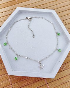 Tornozeleira Elo Português  c/ Cristais e Estrela 25cm + 3cm extensor - Prata 925