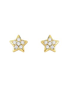 Brinco Estrela Cravejada 0,6cm - Banho de Ouro 18k