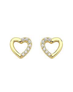 Brinco Coração Metade Cravejado Vazado 0,7cm - Banho de Ouro 18k