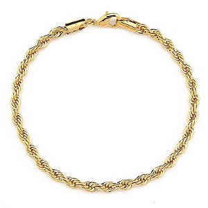 Pulseira Cordão Baiano 4mm 18cm - Banho de Ouro 18k