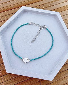 Pulseira Estrela Madreperola e mini miçangas 17cm - Prata 925