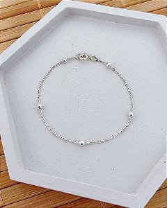 Pulseira Infantil Elo Português c/ bolinhas 16cm - Prata 925