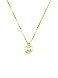 Colar Coração Vazado c/ Espirito Santo 45cm + 5cm de extensor - Banho de Ouro 18k