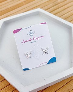 Brinco Borboleta Cravejada 0,8cm x 0,7cm - Prata 925