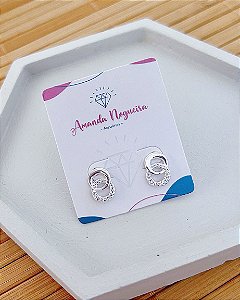 Brinco Elos Vazados 1 Liso e 1 Cravejado 1,1cm - Prata 925