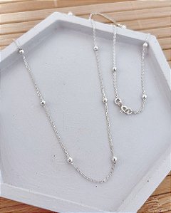 Colar Elo Português c/ Bolinhas 45cm - Prata 925