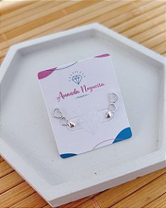 Brinco Ear Cuff 3 Corações 1,3cm - Prata 925