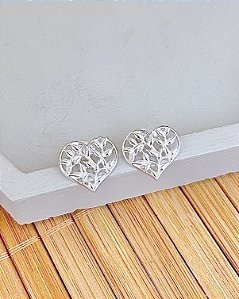 Brinco Árvore da Vida Coração Vazada 1,2cm - Prata 925