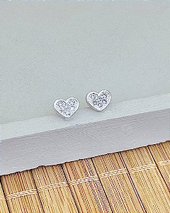 Brinco Coração Cravejado 6mm - Prata 925