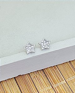Brinco Estrela Cravejada 7mm - Prata 925