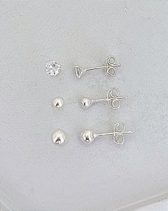 Brinco Trio 2 Bolinhas e Ponto de Luz - Prata 925