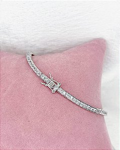 Pulseira Riviera Cristal c/ Fecho Gaveta 3mm 19cm - Prata 925