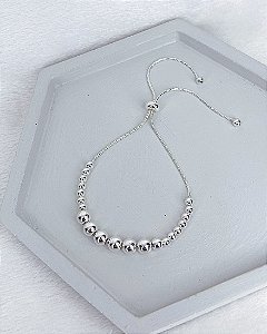 Pulseira Bolinhas Modelo Gravatinha 22cm Ajustável - Prata 925