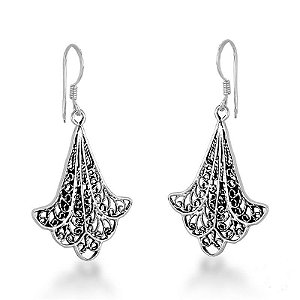 Brinco Gancho Estilo Indiano Envelhecido 4cm x 2,2cm - Prata 925