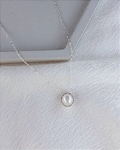 Colar Perola c/ Cravejado 0,9cm 40cm + 5cm de extensor - Prata 925