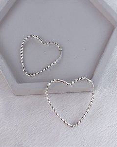 Brinco Argola Coração Torcido Encaixe 2mm x 3,5cm - Prata 925