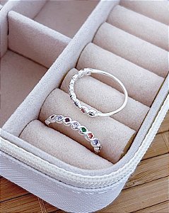 Anel Meia Aliança Trançada Cravejada Colors - Prata 925