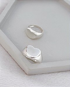 Anel Coração Liso - Prata 925