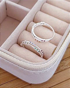 Anel 2 Linhas c/ Microzircônias Colors - Prata 925