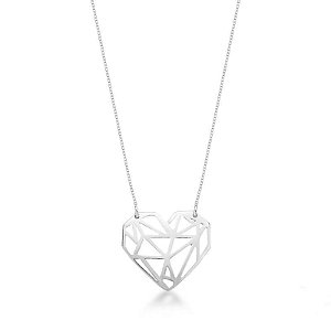 Colar Coração Geométrico  45cm - Prata 925