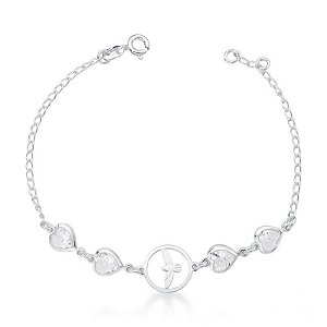 Pulseira Espirito Santo c/ Zircônia Coração 19cm - Prata 925