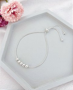 Pulseira Bolinhas Modelo Gravatinha Ajustável até 22cm - Prata 925