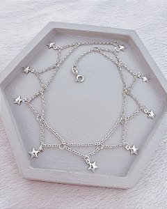 Tornozeleira Indiana Elo Português  c/ 9 Estrelas 25cm - Prata 925