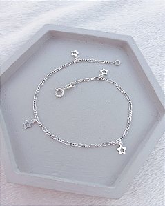 Tornozeleira 3x1 c/ 4 Estrelas Vazadas 22,5cm - Prata 925
