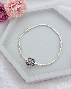 Pulseira p/ Berloques Fecho Cravejado 18cm - Prata 925