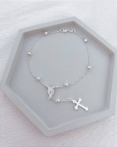 Pulseira Terço 3x1 20cm - Prata 925