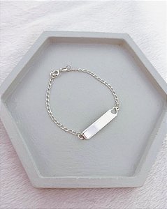 Pulseira Infantil Plaquinha Coração Vazado Lateral 15cm - Prata 925
