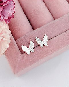 Brinco Borboleta Asa Cravejada 0,9cm - Prata 925
