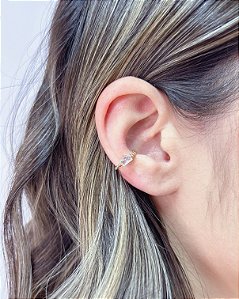 Brinco Piercing Fake Zircônia Baguete - Banho de Ouro 18k