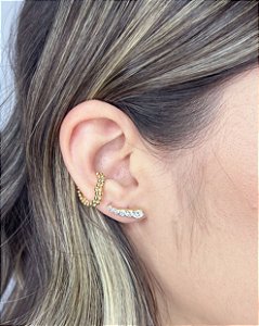 Brinco Ear Cuff 6 Zircônias 1,5cm - Banho de Ouro 18k