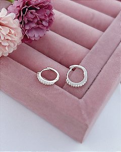 Brinco Argola Click Cravejada 1,2cm x 2mm - Prata 925