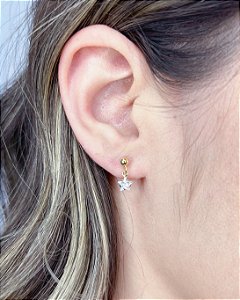 Brinco Infantil Bolinha c/ Estrela Pendurada 1,2cm - Banho de Ouro 18k