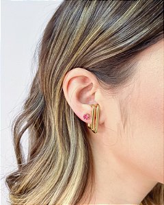 Brinco Banhado a Ouro Ear Hook 2 Linhas 2,5cm