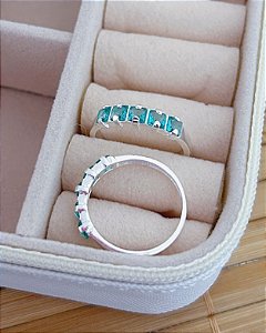 Anel Meia Aliança 5 Zircônias Verde Água - Prata 925