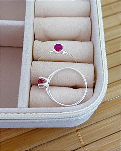 Anel Solitario Zircônia Pink - Prata 925