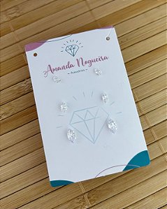 Brinco Trio Zircônia Navete - Prata 925