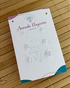 Brinco Trio Zircônia Quadrada - Prata 925