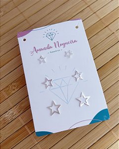 Brinco Trio Estrela Vazada - Prata 925