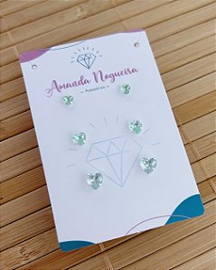 Brinco Trio Coração Zircônia Verde - Prata 925