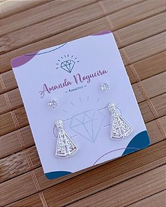 Brinco Duo Ponto de Luz e Nossa Senhora - Prata 925