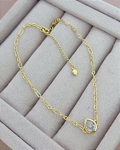 Tornozeleira Gota Zircônia 24cm + 5cm de extensor - Banho de Ouro 18k