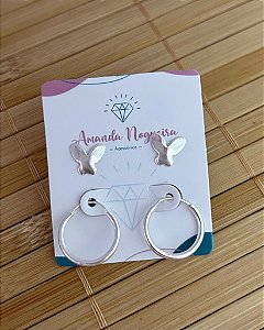 Brinco Duo Borboleta e Argolinha - Prata 925