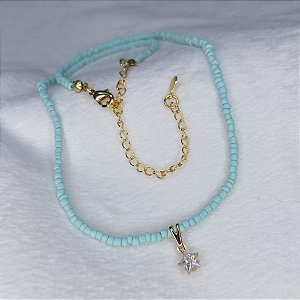 Colar Chocker Miçanga c/ Pingente de Estrela 35cm - Banho de Ouro 18k