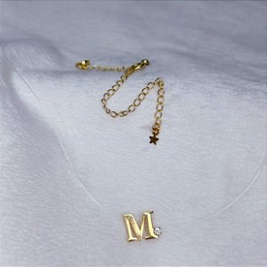 Colar Nylon c/ Inicial M 35cm - Banho de Ouro 18k