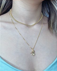 Colar Menino Bone Vazado 45cm + 5cm extensor - Banho de Ouro 18k